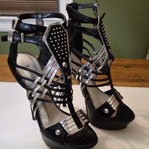bebe Black and Silver Studded Heels